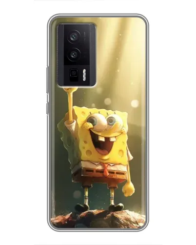 Чехол для Xiaomi POCO F5 Pro с картинкой «Сияющий Спанч Боб»