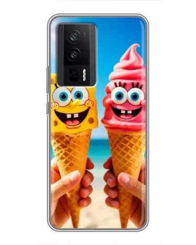 Чехол для Xiaomi POCO F5 Pro с картинкой «Спанч Боб мороженое»