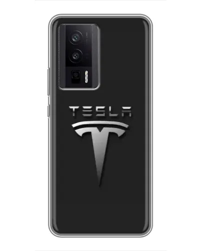 Чехол для Xiaomi POCO F5 Pro с картинкой «Стальной логотип Tesla»