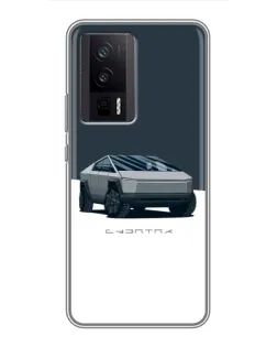 Чехол для Xiaomi POCO F5 Pro с картинкой «Серебристый Cybertruck Tesla»