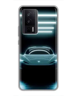 Чехол для Xiaomi POCO F5 Pro с картинкой «Tesla в неоне»