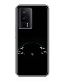 Чехол для Xiaomi POCO F5 Pro с картинкой «Mercedes — силуэт авто» Чехол для Xiaomi POCO F5 Pro с картинкой «Mercedes — силуэт авто»