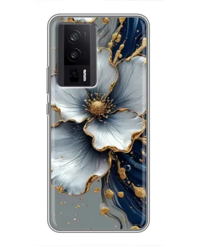 Чехол для Xiaomi POCO F5 Pro с картинкой «Белый цветок и золотой флюид» Чехол для Xiaomi POCO F5 Pro с картинкой «Белый цветок и золотой флюид»