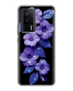 Чехол для Xiaomi POCO F5 Pro с картинкой «Фиолетовые цветы с росою»