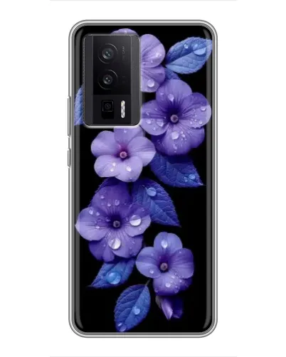 Чехол для Xiaomi POCO F5 Pro с картинкой «Фиолетовые цветы с росою»
