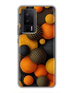 Чехол для Xiaomi POCO F5 Pro с картинкой «Объемные оранжевые сферы»