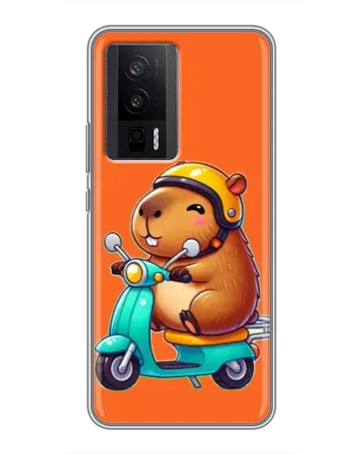 Чехол для Xiaomi POCO F5 Pro с картинкой «Капибара на скутере»