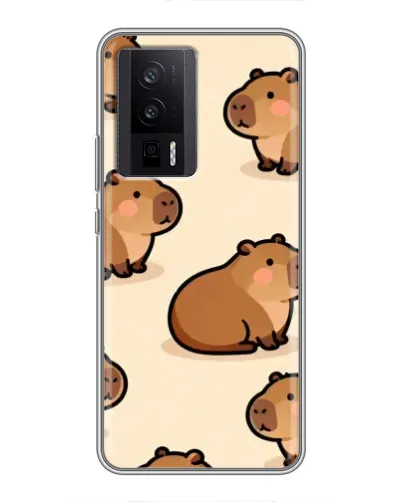 Чехол для Xiaomi POCO F5 Pro с картинкой «Паттерн милых капибар»