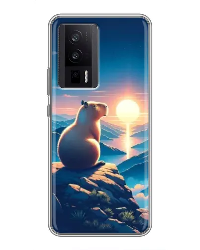 Чехол для Xiaomi POCO F5 Pro с картинкой «Закат солнца с капибарой»