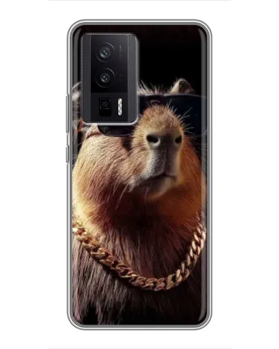Чехол для Xiaomi POCO F5 Pro с картинкой «Капибара золотая цепь»
