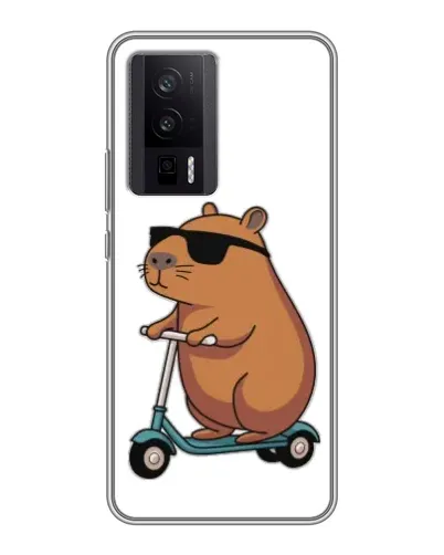 Чехол для Xiaomi POCO F5 Pro с картинкой «Капибара на самокате»