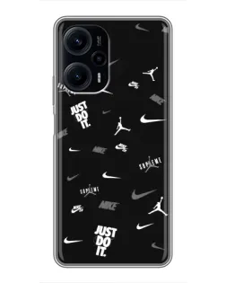 Чехол для Xiaomi POCO F5 с картинкой «Nike Black Pattern»