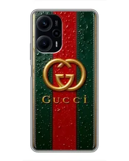 Чохол для Xiaomi POCO F5 з картинкою «Gucci — фірмова смуга та золото» Чохол для Xiaomi POCO F5 з картинкою «Gucci — фірмова смуга та золото»