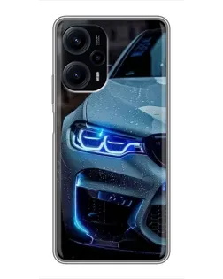 Чехол для Xiaomi POCO F5 с картинкой «Взгляд BMW с синими фарами»