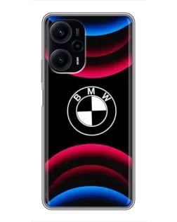 Чехол для Xiaomi POCO F5 с картинкой «Логотип BMW и неоновые дуги»