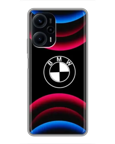 Чехол для Xiaomi POCO F5 с картинкой «Логотип BMW и неоновые дуги»