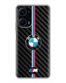 Чехол для Xiaomi POCO F5 с картинкой «Эмблема BMW и карбон»