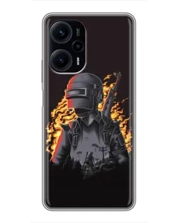 Чехол для Xiaomi POCO F5 с картинкой «PUBG — огненный силуэт»