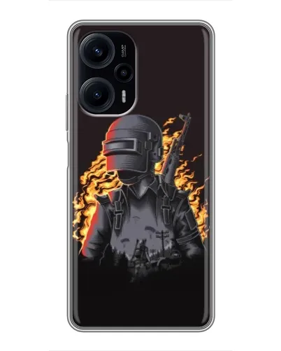 Чехол для Xiaomi POCO F5 с картинкой «PUBG — огненный силуэт»