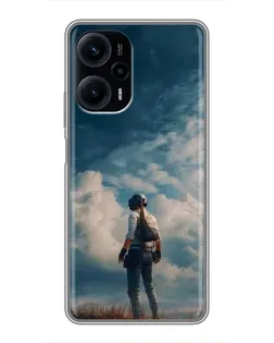 Чехол для Xiaomi POCO F5 с картинкой «Герой PUBG на скале»