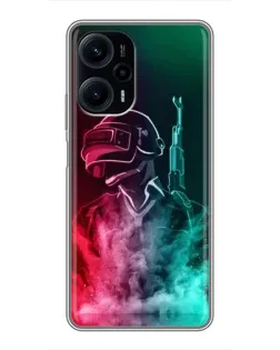 Чехол для Xiaomi POCO F5 с картинкой «PUBG — огненный воин»