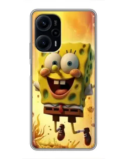 Чехол для Xiaomi POCO F5 с картинкой «Губка Боб прыгает»