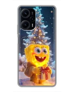 Чехол для Xiaomi POCO F5 с картинкой «Рождественский Спанч Боб»