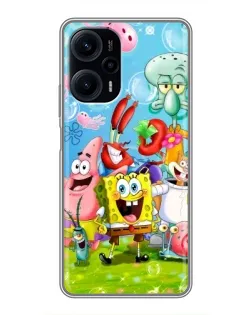 Чехол для Xiaomi POCO F5 с картинкой «Губка Боб и друзья»