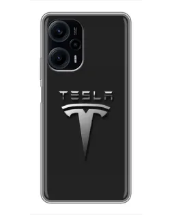 Чехол для Xiaomi POCO F5 с картинкой «Стальной логотип Tesla»