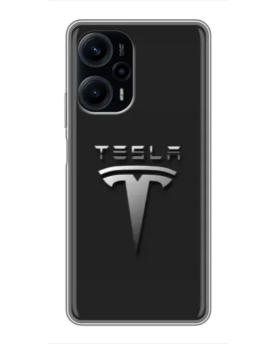 Чехол для Xiaomi POCO F5 с картинкой «Стальной логотип Tesla»