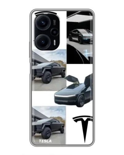 Чехол для Xiaomi POCO F5 с картинкой «Коллаж Cybertruck Tesla»