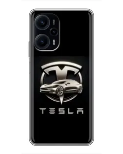 Чехол для Xiaomi POCO F5 с картинкой «Tesla — серебристое авто»