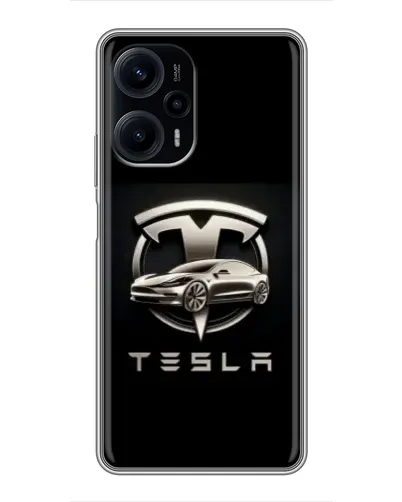 Чехол для Xiaomi POCO F5 с картинкой «Tesla — серебристое авто»