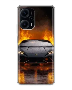 Чехол для Xiaomi POCO F5 с картинкой «Lamborghini в огне»