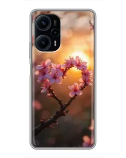 Чехол для Xiaomi POCO F5 с картинкой «Розовый цвет сердце на фоне заката» Чехол для Xiaomi POCO F5 с картинкой «Розовый цвет сердце на фоне заката»