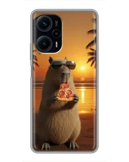 Чохол для Xiaomi POCO F5 з картинкою «Капібара з піцою»