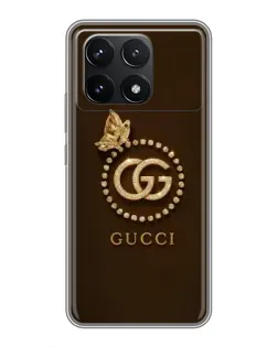 Чехол для Xiaomi POCO F6 Pro с картинкой «Gucci — золотая бабочка»