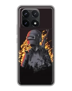 Чехол для Xiaomi POCO F6 Pro с картинкой «PUBG — огненный силуэт»