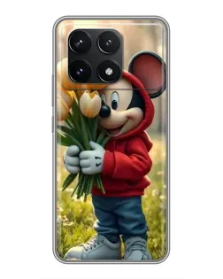 Чехол для Xiaomi POCO F6 Pro с картинкой «Микки с тюльпанами»