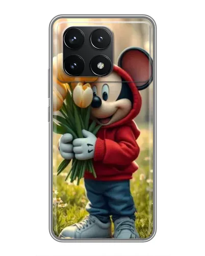 Чехол для Xiaomi POCO F6 Pro с картинкой «Микки с тюльпанами»