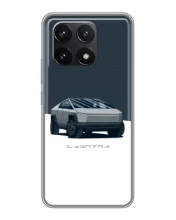 Чехол для Xiaomi POCO F6 Pro с картинкой «Серебристый Cybertruck Tesla»
