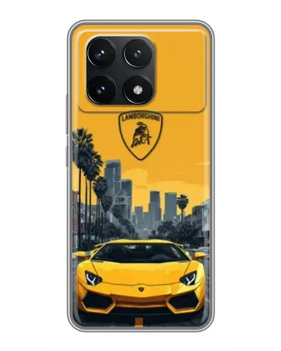Чехол для Xiaomi POCO F6 Pro с картинкой «Желтый Lamborghini город»