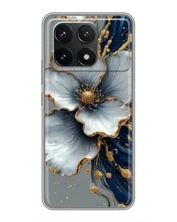 Чехол для Xiaomi POCO F6 Pro с картинкой «Белый цветок и золотой флюид»