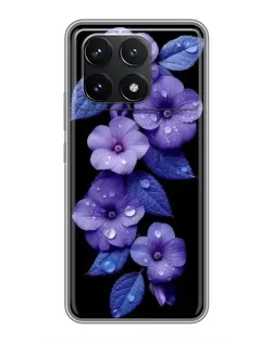 Чехол для Xiaomi POCO F6 Pro с картинкой «Фиолетовые цветы с росою»