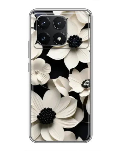 Чехол для Xiaomi POCO F6 Pro с картинкой «Объемные белые цветы»
