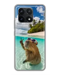 Чехол для Xiaomi POCO F6 Pro с картинкой «Капибара на море»