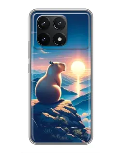 Чехол для Xiaomi POCO F6 Pro с картинкой «Закат солнца с капибарой»