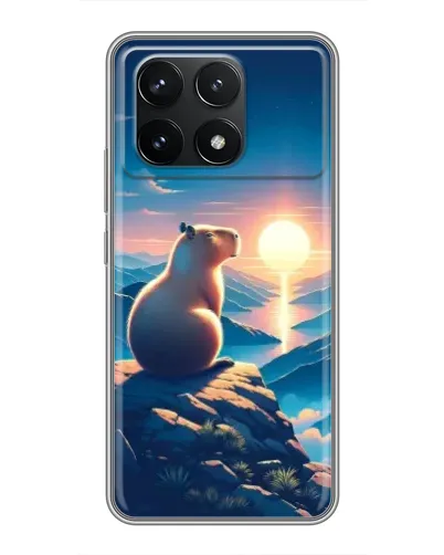 Чехол для Xiaomi POCO F6 Pro с картинкой «Закат солнца с капибарой»