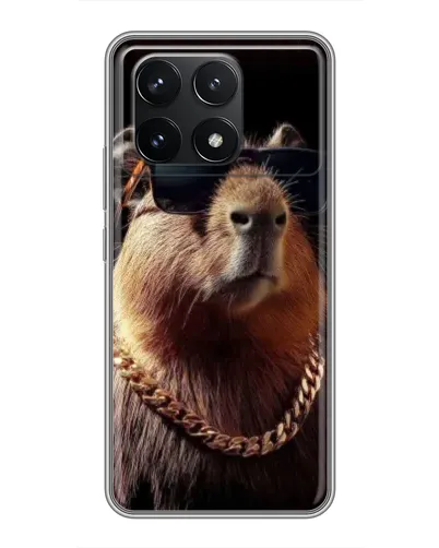 Чехол для Xiaomi POCO F6 Pro с картинкой «Капибара золотая цепь»