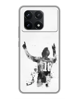 Чехол для Xiaomi POCO F6 Pro с картинкой «Черно-белый силуэт Месси»